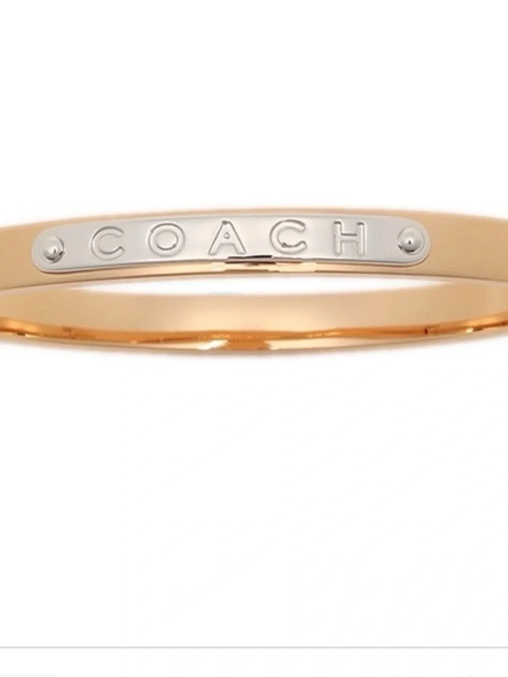 Coach F54565 Rose Gold and Silver Logo Plaque Bangle Bracelet - Picture 2 of 7